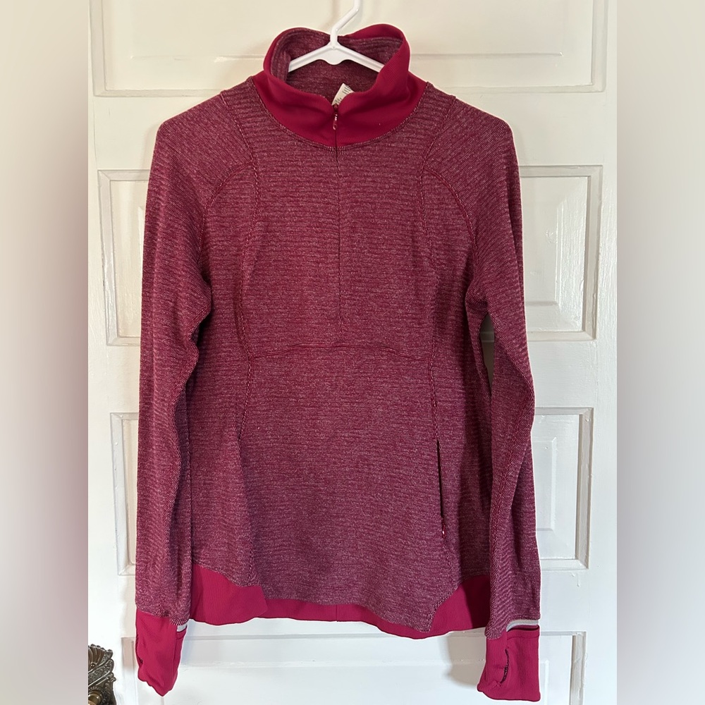 Lululemon Red Quarter-Zip Pullover with Hand Covers, Pockets. Size 10